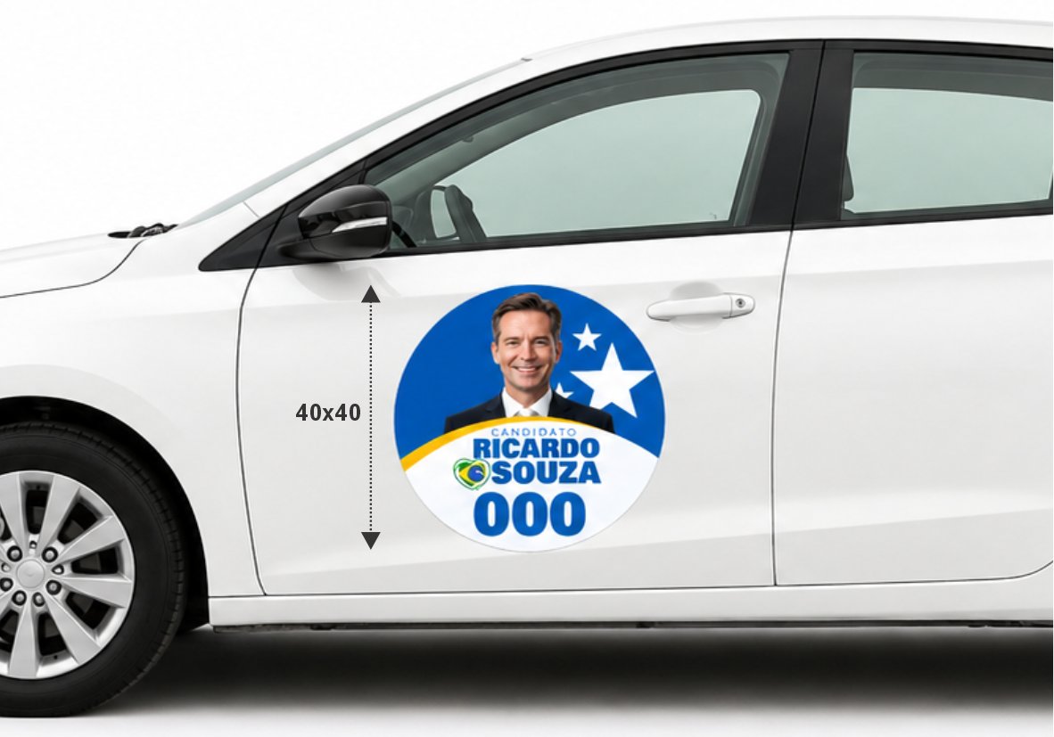 Pragão adesivo 40x40 cm de candidato aplicado na lateral de um carro